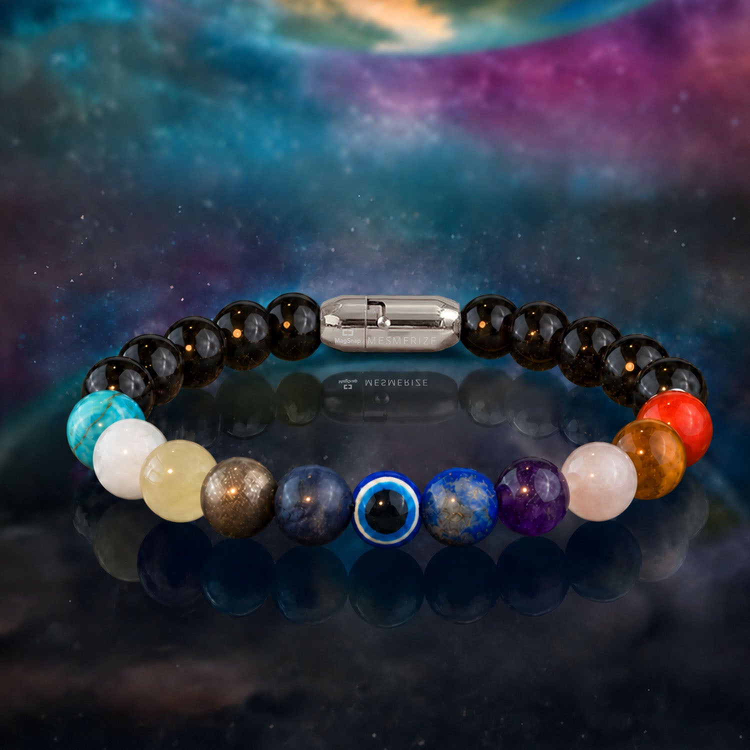 Chakra Ancientstone ✳omamori✳ Bracelet Super 11 Chakra Evil Eye Natural Stone Bracelet with MagSnap 4 by