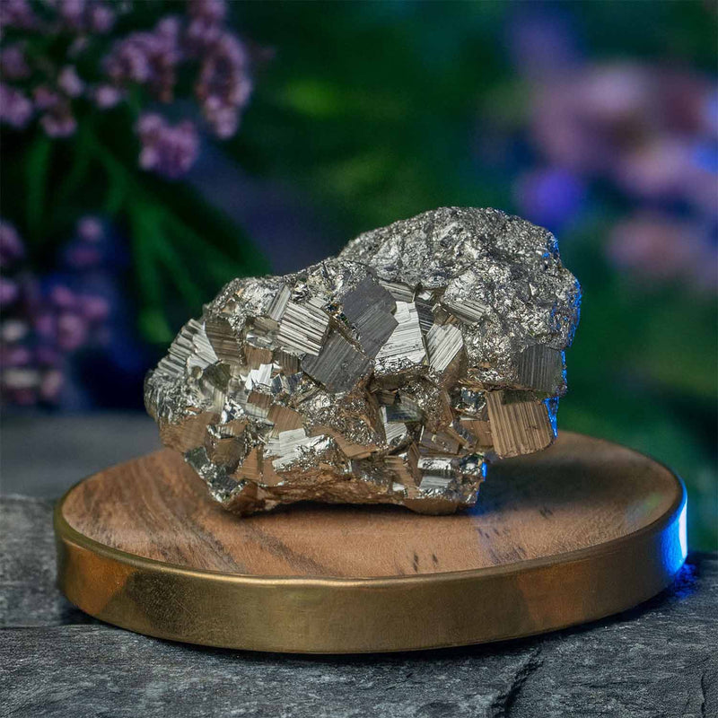 Peru Pyrite Raw Stone With Wood Coaster