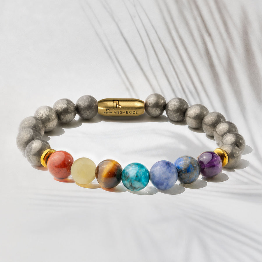 Money Magnet Pyrite 7 Chakra Natural Stone Bracelet