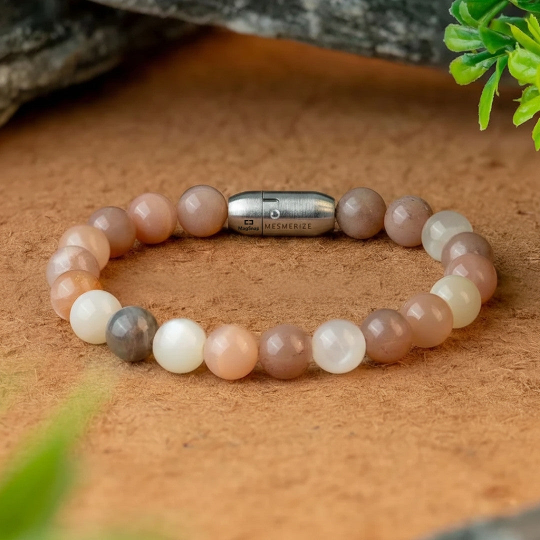 Calming Multi Moon Natural Stone Bracelet with MagSnap