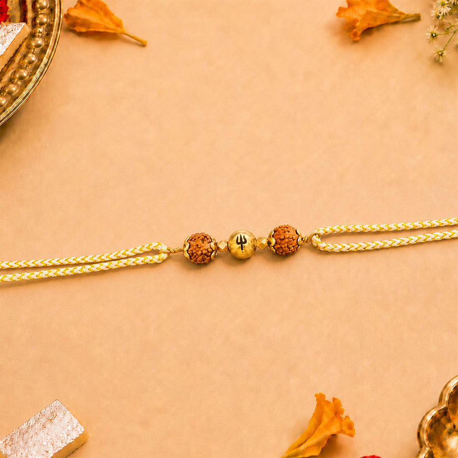 925 Sterling Silver Spiritual Rudraksh Trishul Natural Stone Rakhi