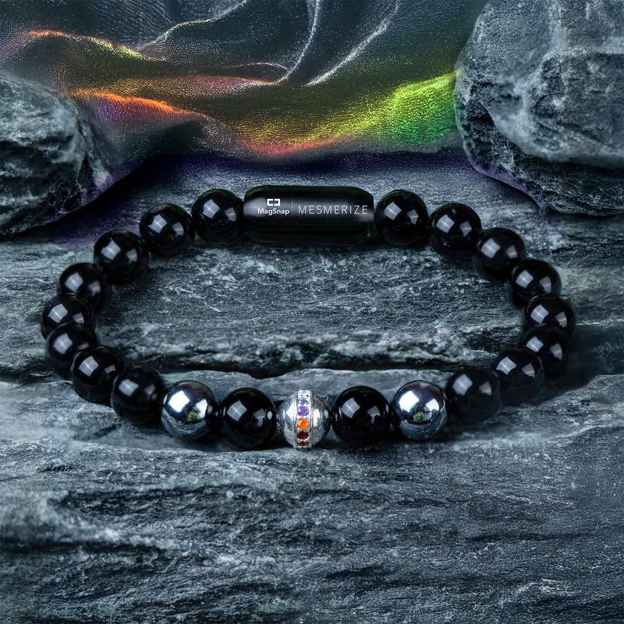 Pure 925 Silver 7 Chakra And Hematite Natural Stone Bracelet With MagSnap