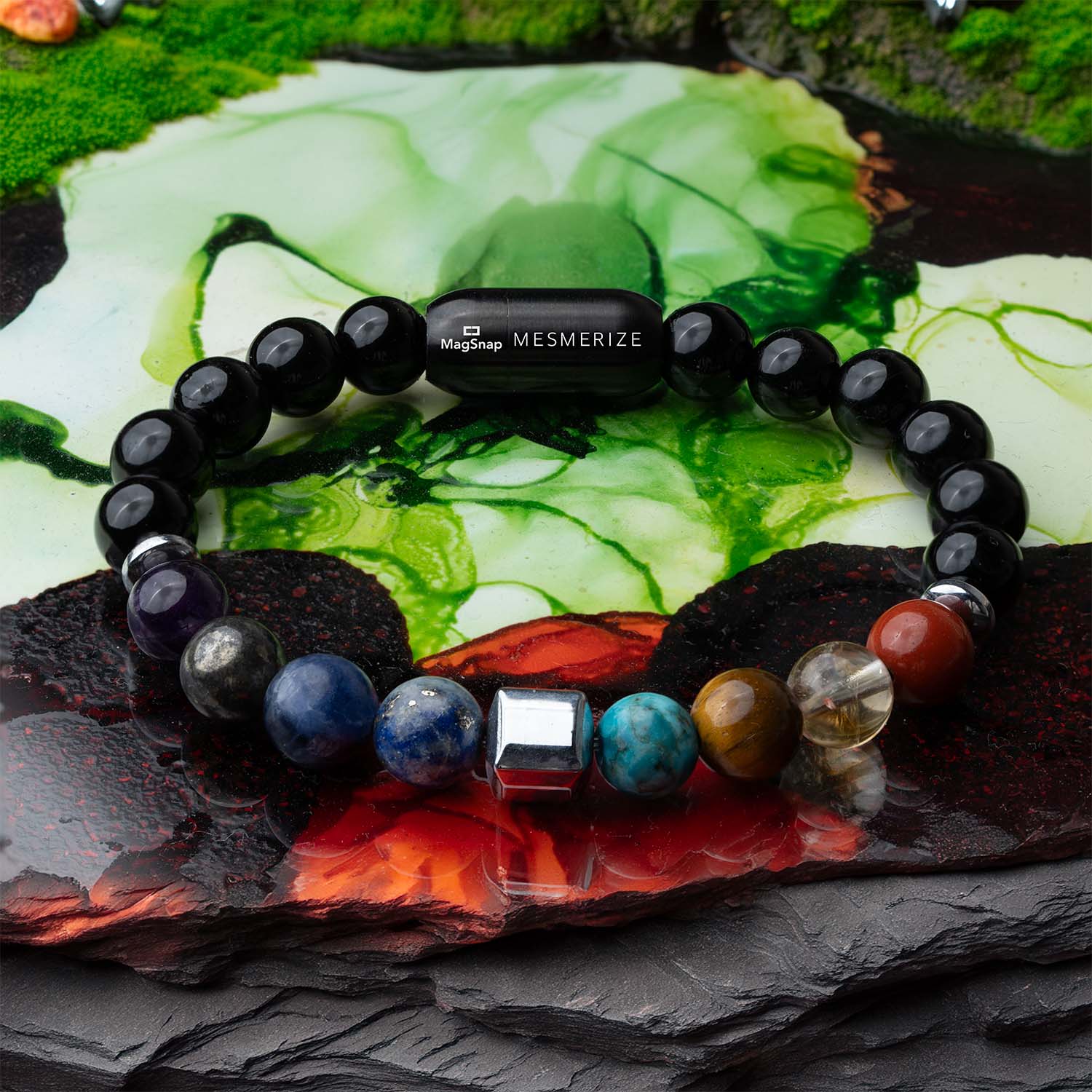 Non Personalised Super 9 Chakra Natural Stone Bracelet With Magsnap2