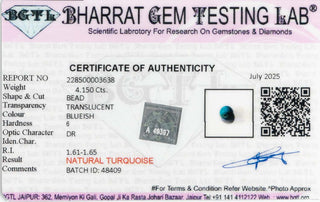 African Turquoise lab certificate 5