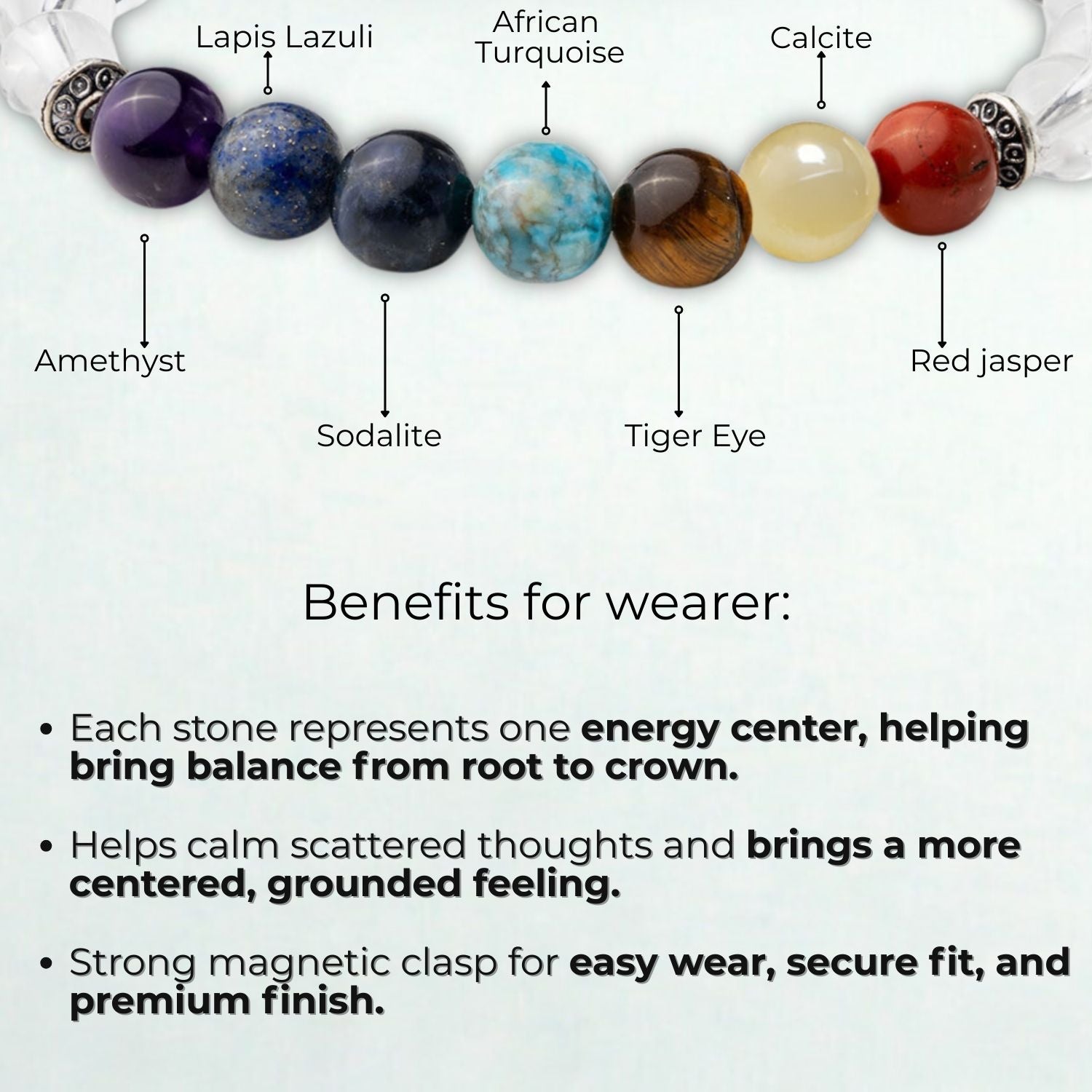 Natural Stone Jewellery Balanced 7 Chakra Clear Quartz Natural Stone Elastic Bracelet