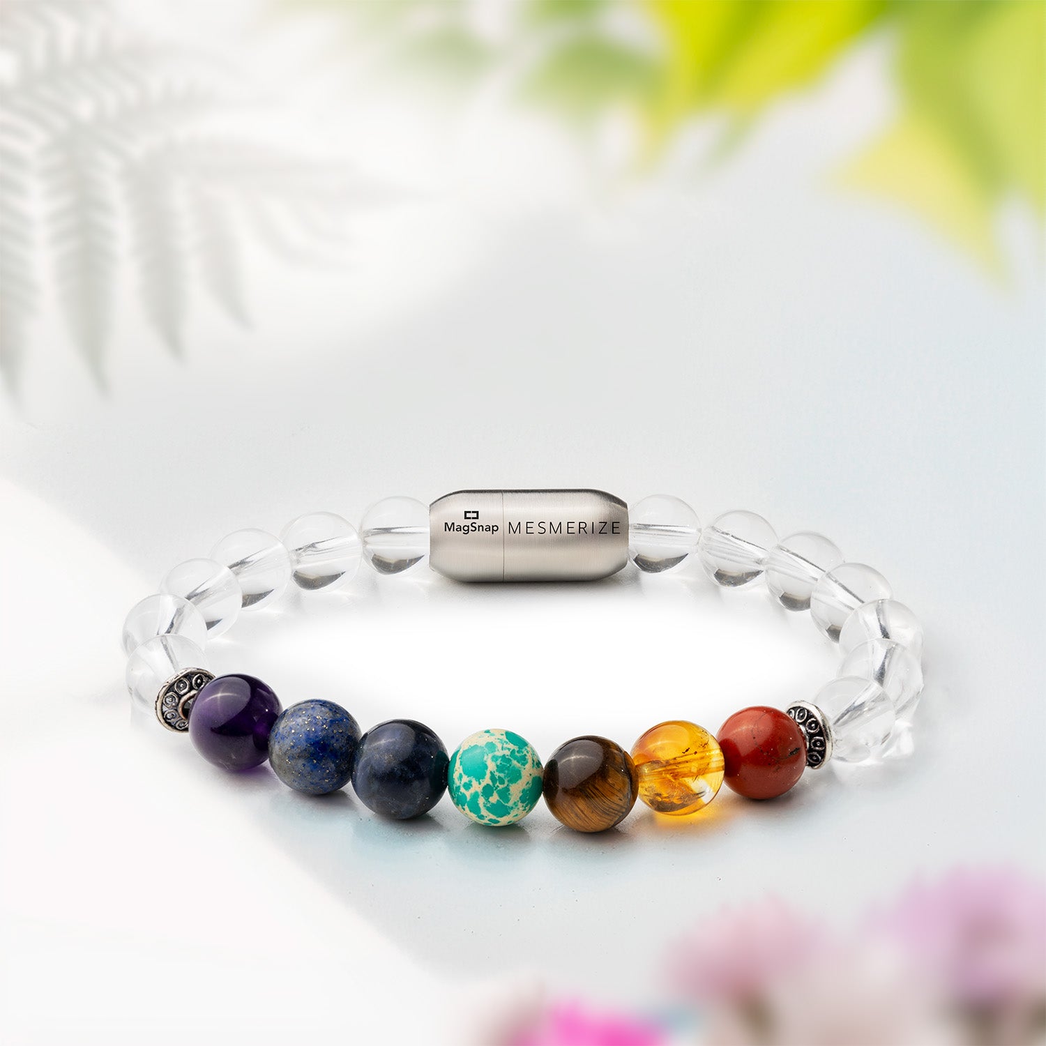 Balanced 7 Chakra Clear Quartz Natural Stone Magsnap Bracelet