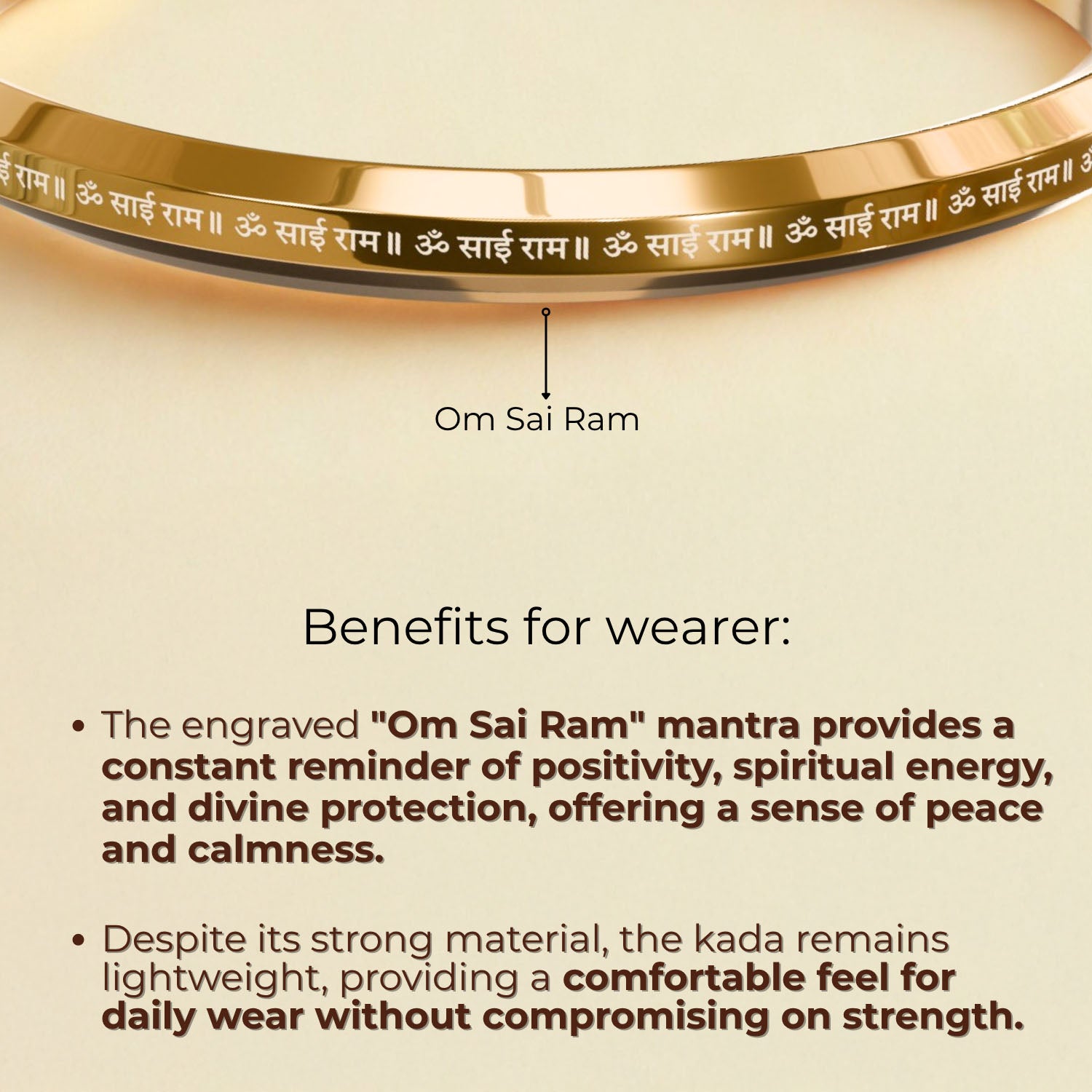 Om Sai Ram MicroCarved Round Flat Kada Silver