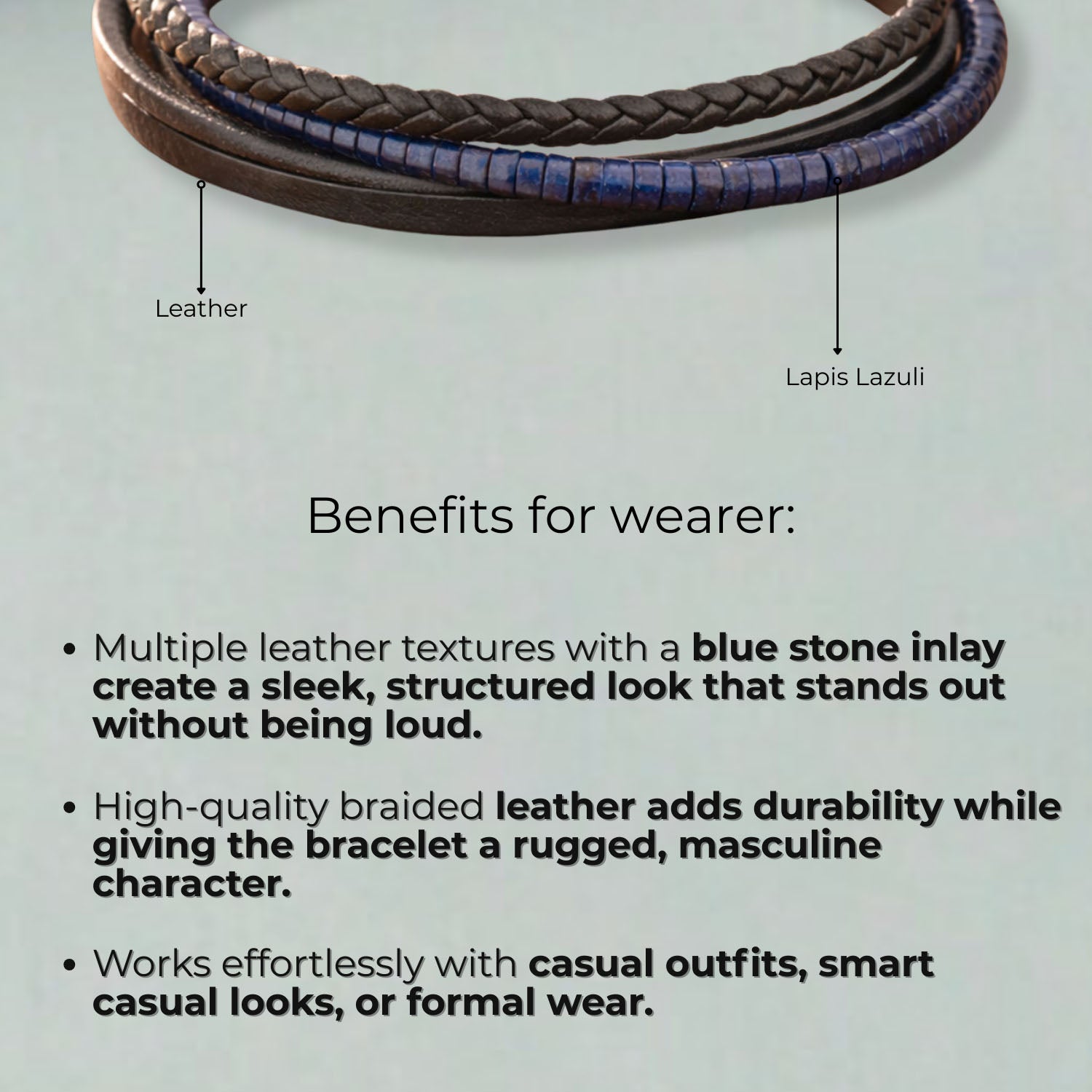 Wisdom Lapis Natural Stone Disc NeoLeather Bracelet With MagSlide