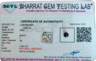 Black Obsidian lab certificate 5