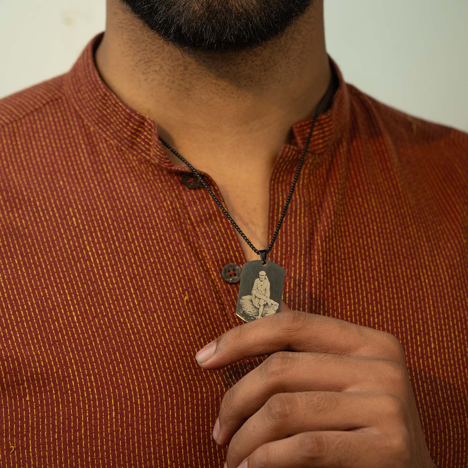 Divine Sai Baba Godform Tag Necklace Black