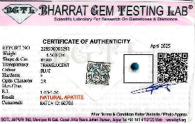 Blue Apatite lab certificate 3