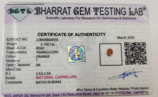 Carnelian lab certificate 10
