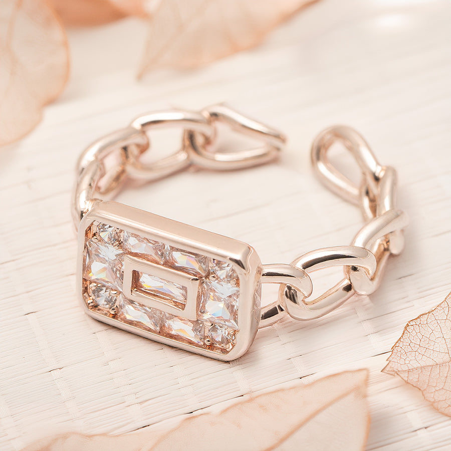 Curb Chain Diamond Adjustable Ring