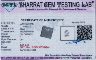 Clear Quartz lab certificate 1