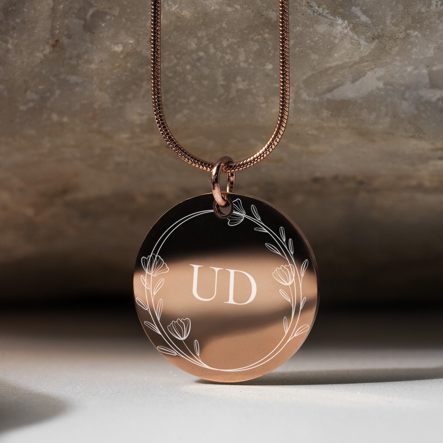 Couple Initials Circle Necklace Rose Gold