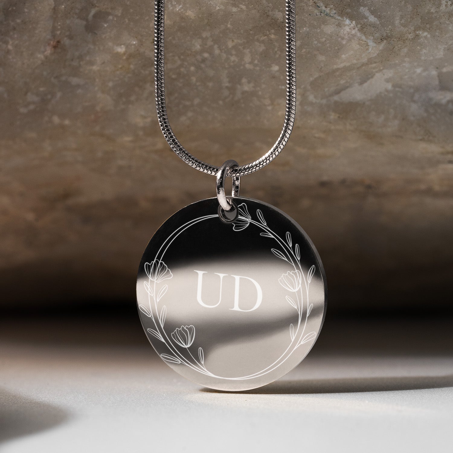 Couple Initials Circle Necklace Silver