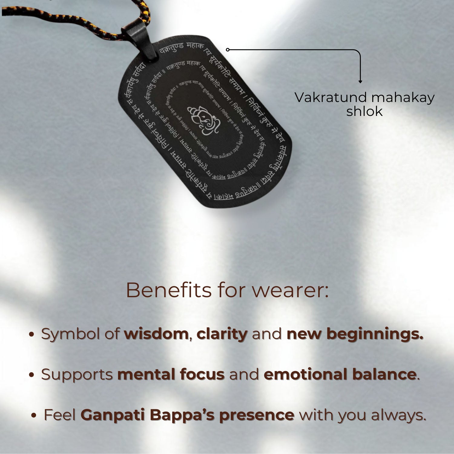 Devotional Ganpati Shloka Tag Necklace Black