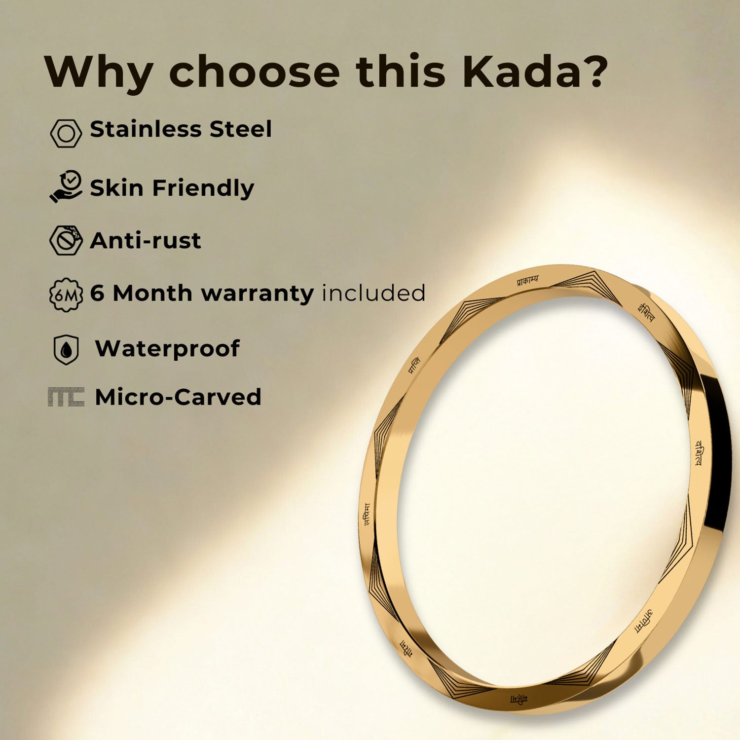 Ashta Siddhi Classic Round Kada Gold