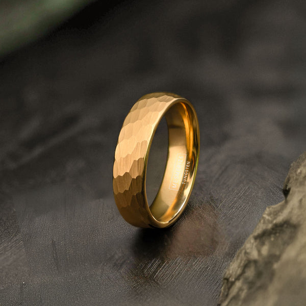Forged Hammered Tungsten Carbide Band Ring GOLD
