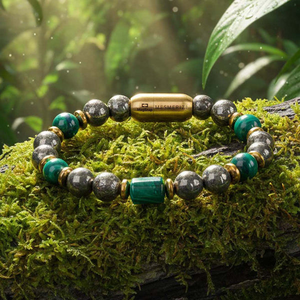 Fortune Pyrite & Malachite Natural Stone Bracelet with Magsnap