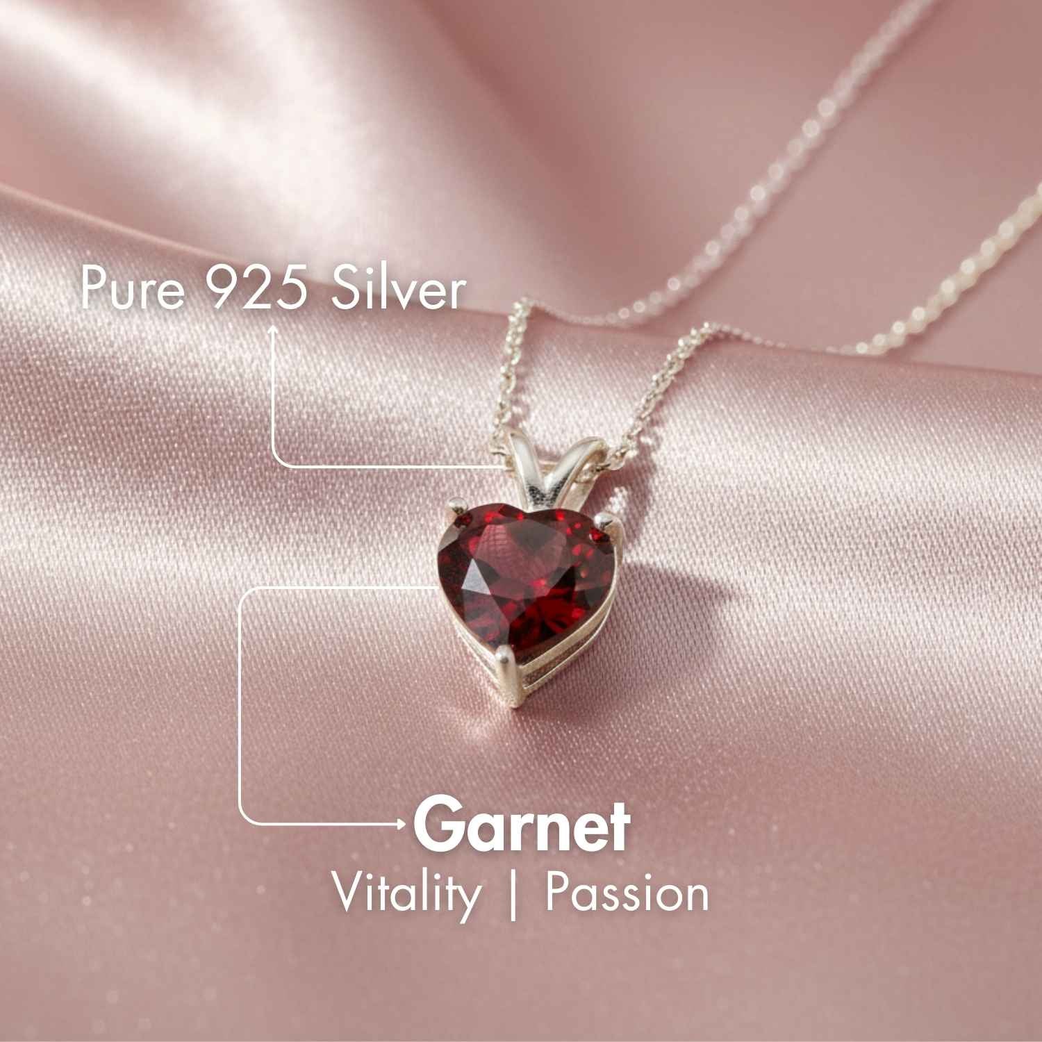 Pure 925 Silver Valentines Necklace With Garnet Gemstone