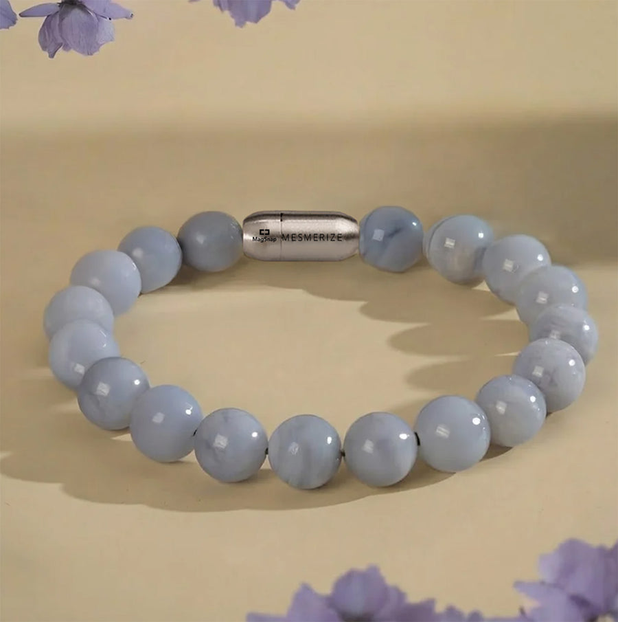 Gentle Blue Lace Agate Natural Stone Bracelet With MagSnap