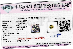 Gold Hematite lab certificate 1