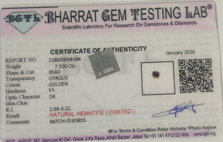 Gold Hematite lab certificate 6