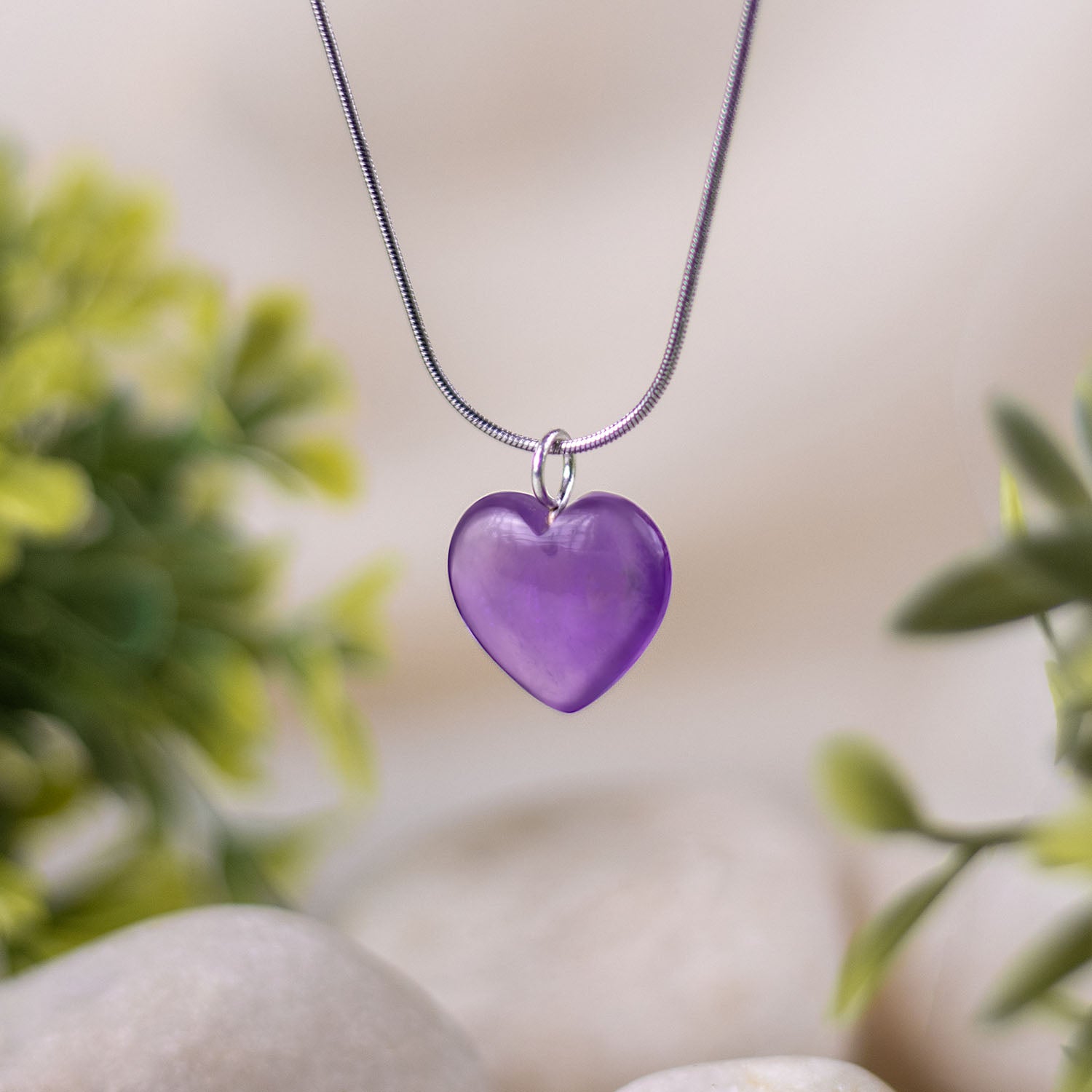 HeartShaped Amethyst Natural Stone Necklace