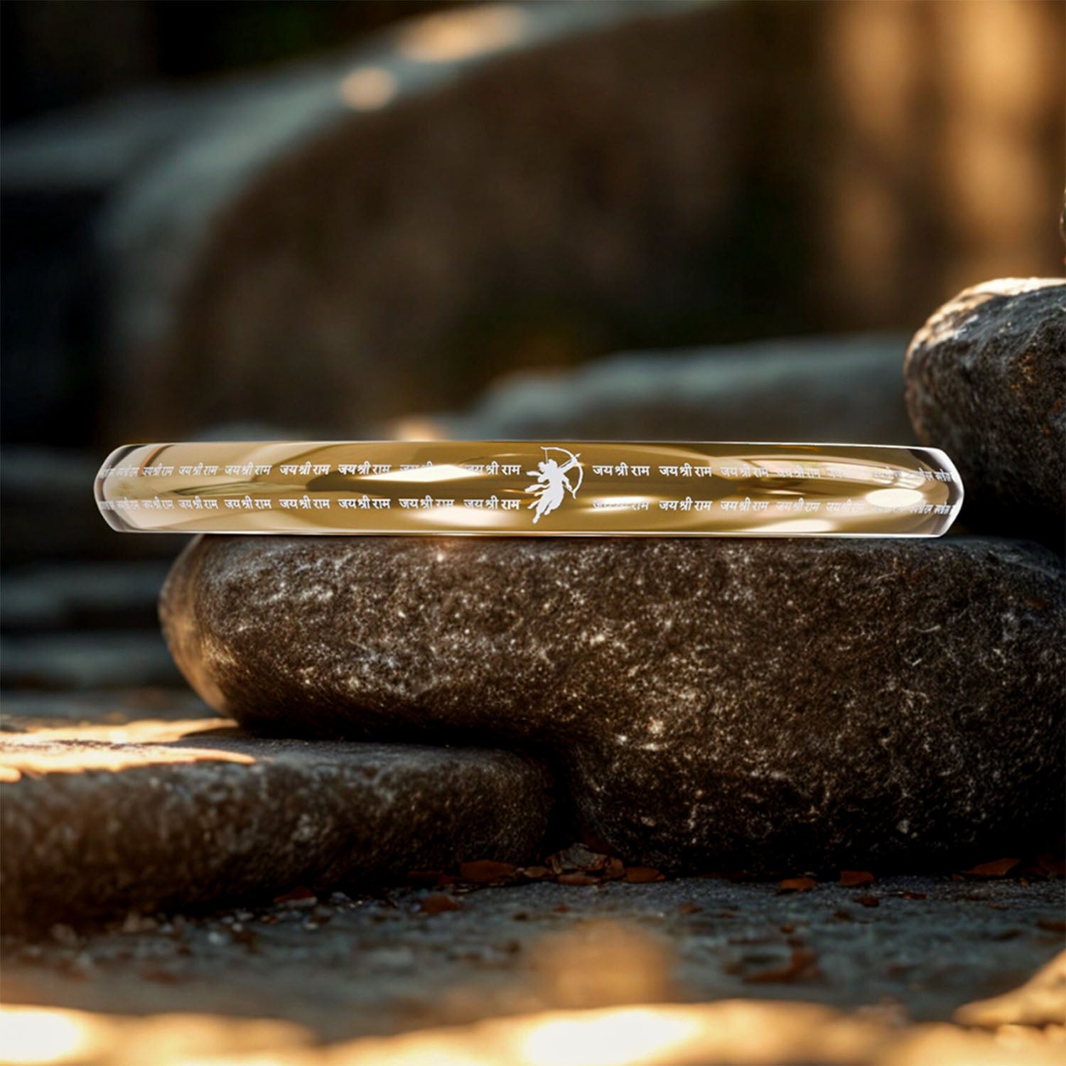 Jai Shree Ram MicroCarved Round Curved Kada Gold