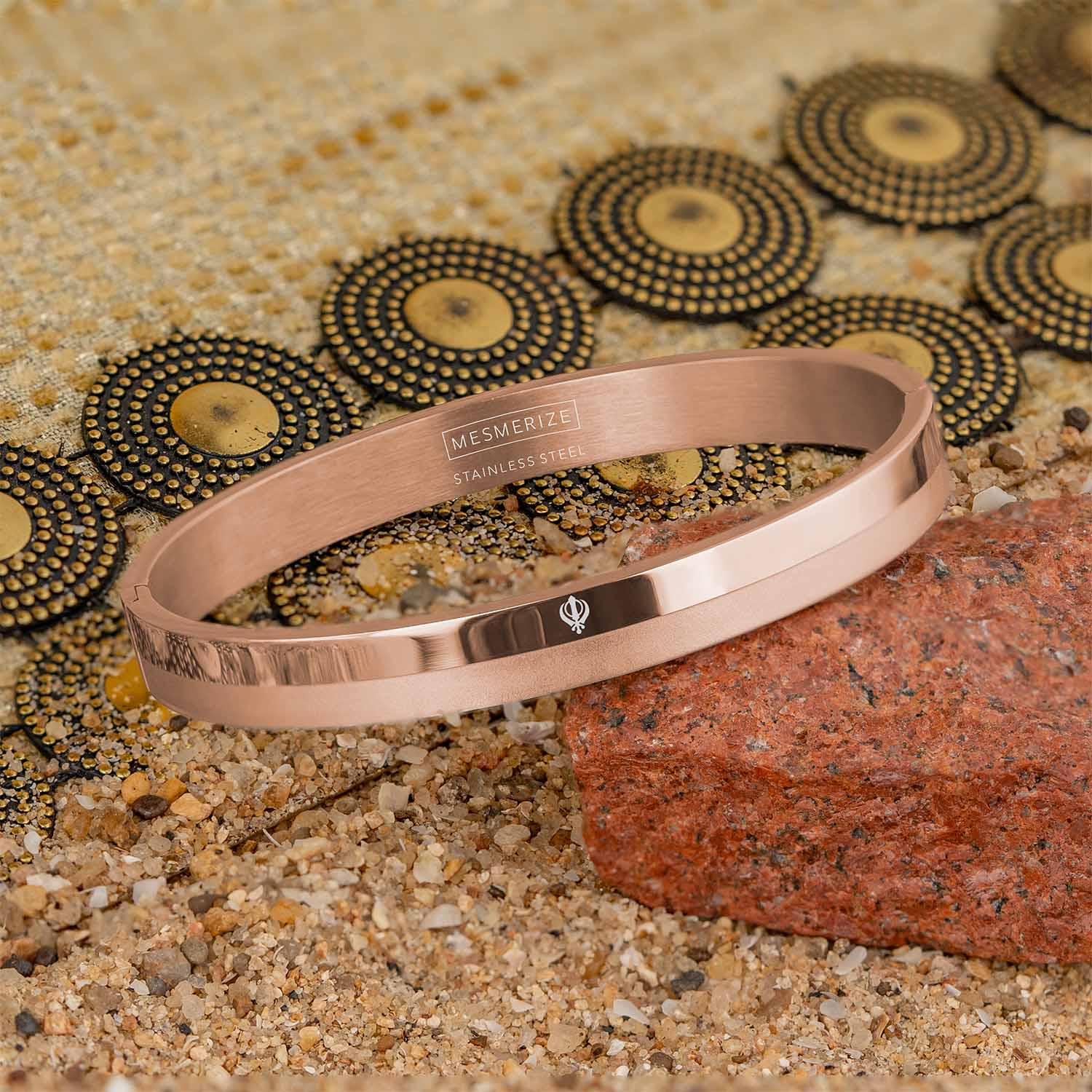 Mesmerize Bracciale Kada Ovale In Acciaio Inox Oro Rosa - Apribile, Uomo - Extralarge, 8 Mm