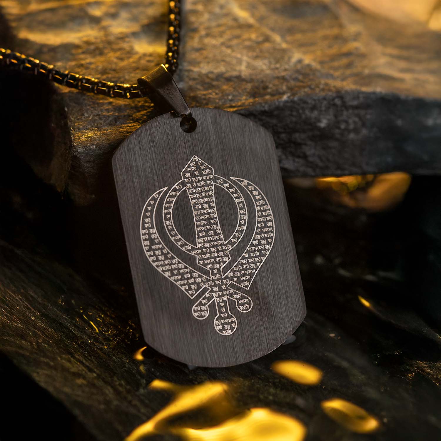 Khanda MicroCarved Tag Necklace Black