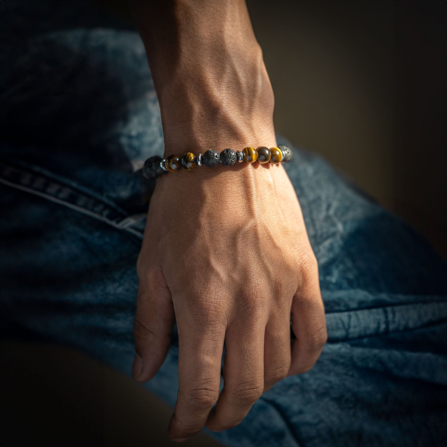 Natural Stone Jewellery Lava and Tiger Eye Natural Stone Bracelet with MagSnap