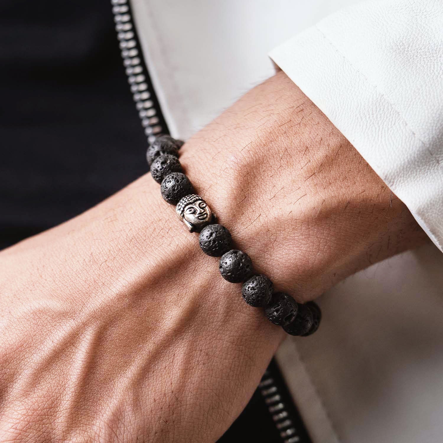 Lava Natural Stone Buddha Bracelet with MagSnap