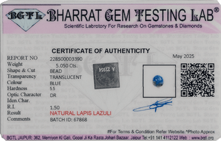 Lapis Lazuli lab certificate 3