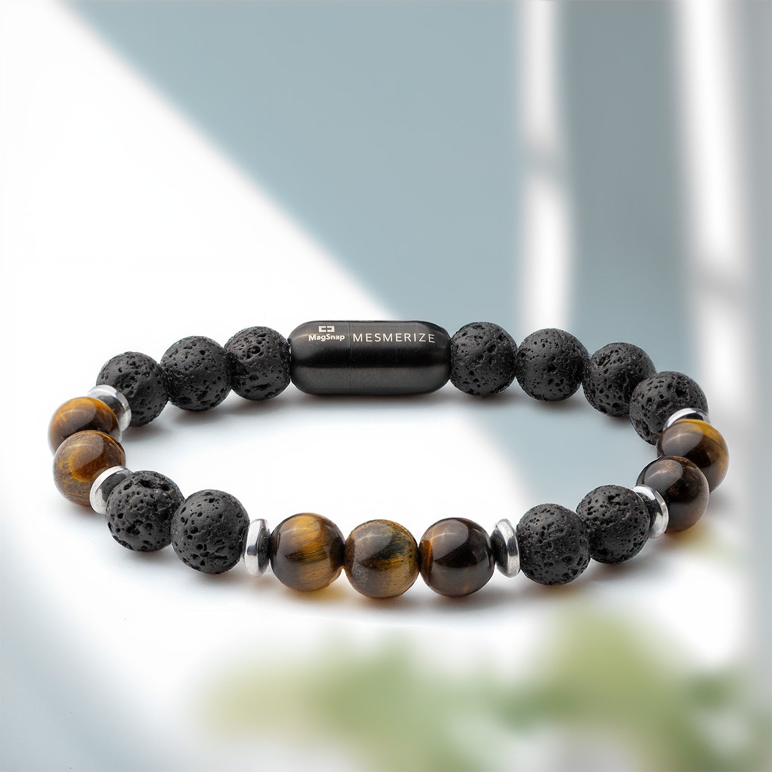 Natural Stone Jewellery Lava and Tiger Eye Natural Stone Bracelet with MagSnap