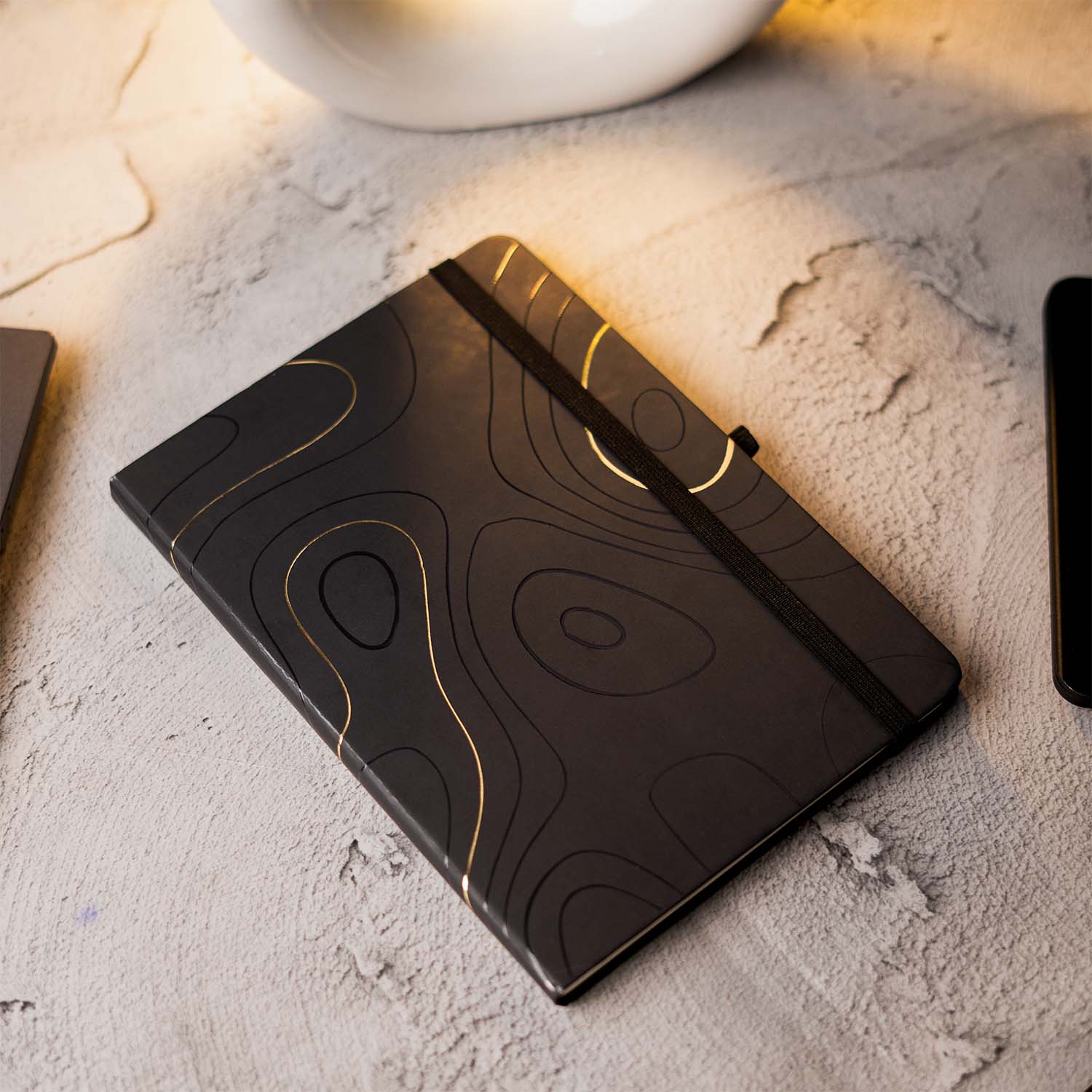 Matte Black Notebook with Pyrite 2 in 1 MagSnap Roller Ball Pen with Stylus Personalised