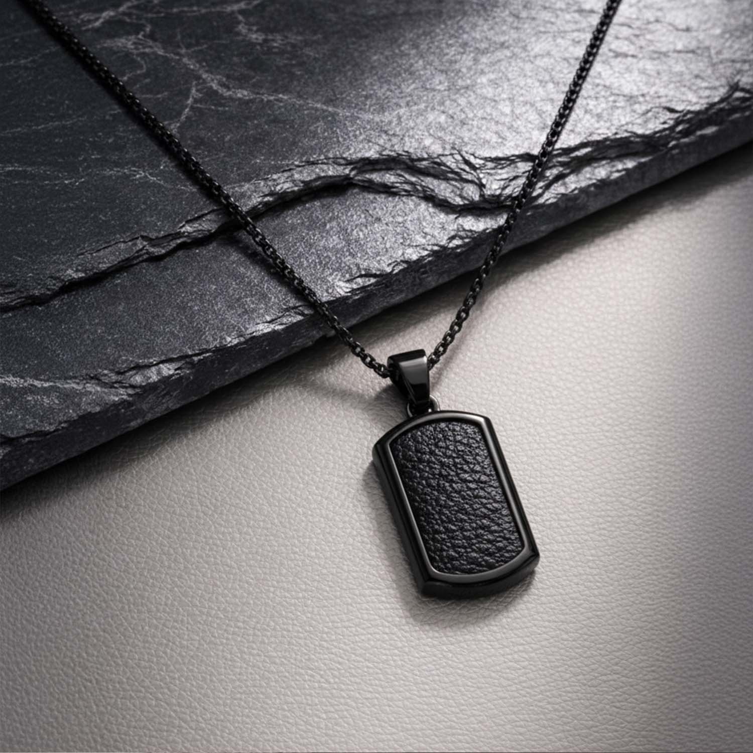 Textured Vegan Leather Inlay Necklace Black