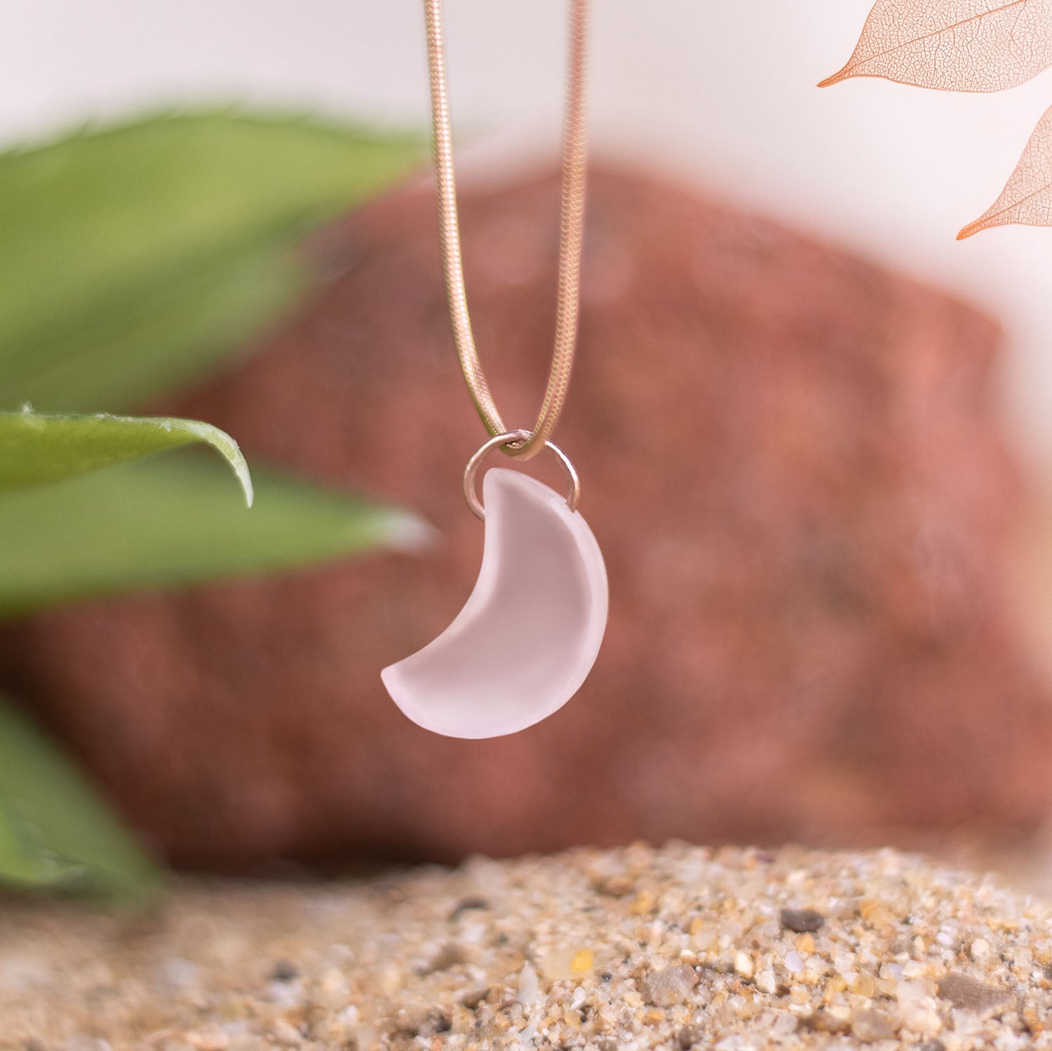 MoonShape Rose Quartz Natural Stone Necklace