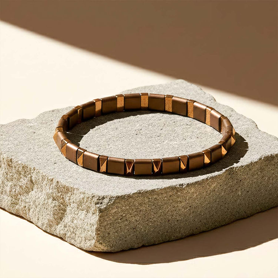Nutmeg Brown Hematite Stack Natural Stone Bracelet