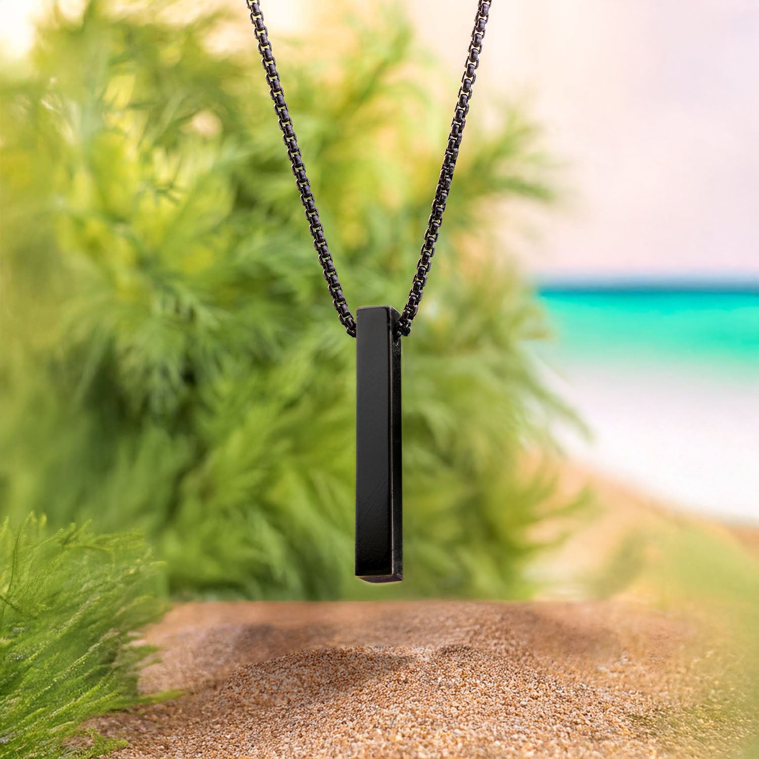 Grounding Obsidian Natural Stone Bar Necklace