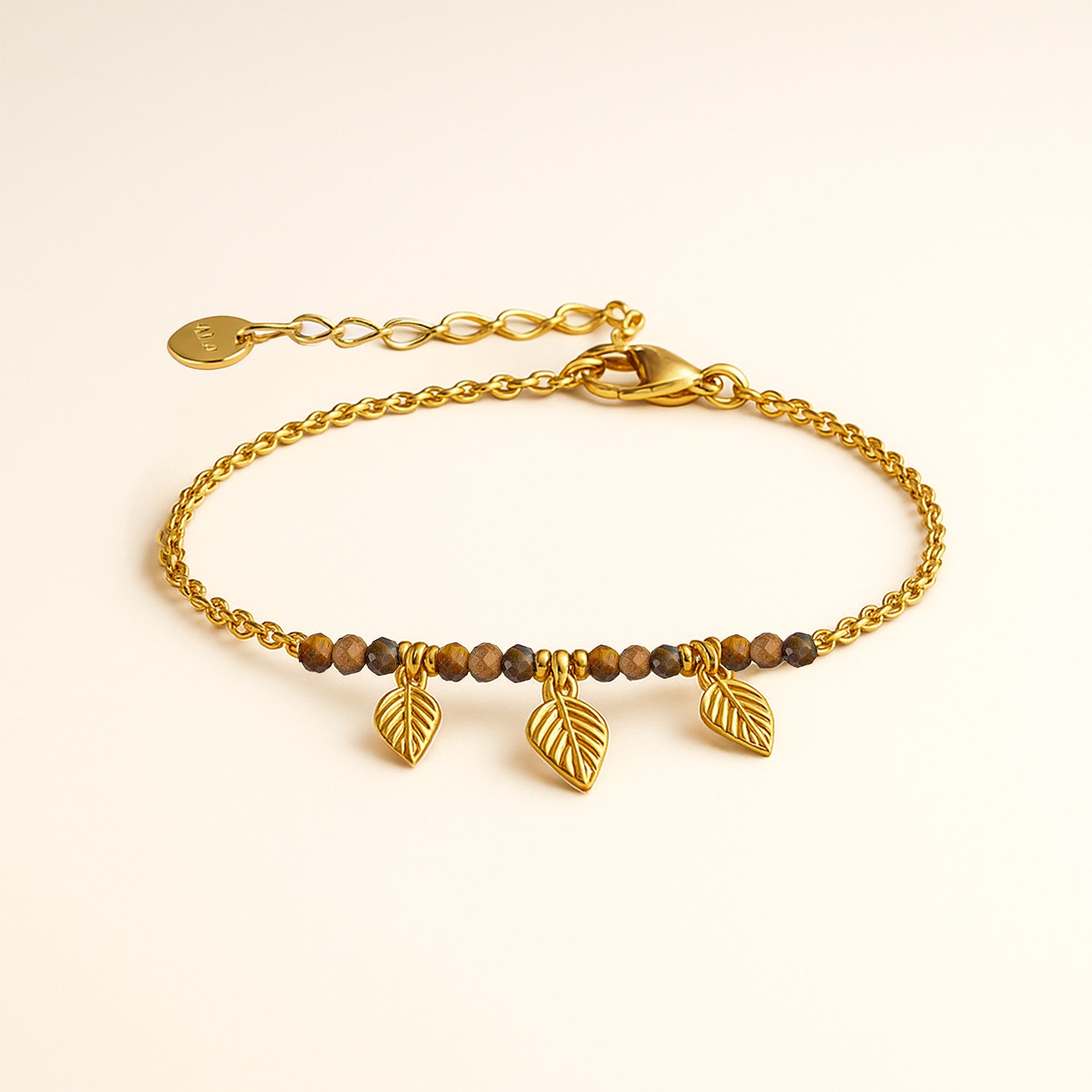 Oriana Minimal Leaf Drop Gold Natural Stone Bracelet Tiger Eye