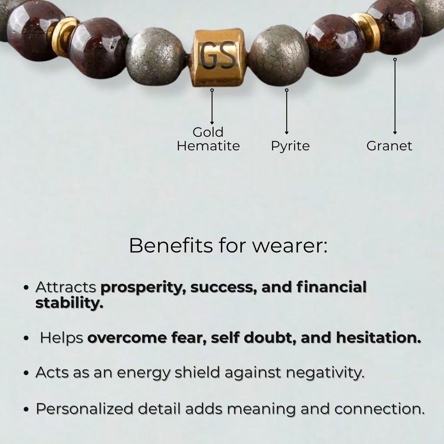 Personalised Abundance Magnet Garnet & Pyrite Natural Stone Elastic Bracelet 