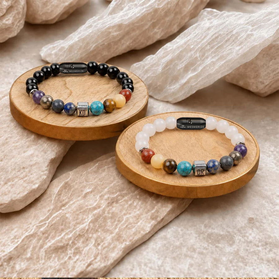 Personalised Chakras Natural Stone Couple Bracelets with Magsnap 4