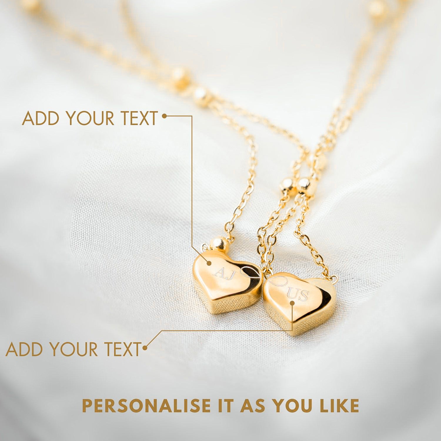 Personalised Gold Paris Heart Besties Pair Necklace