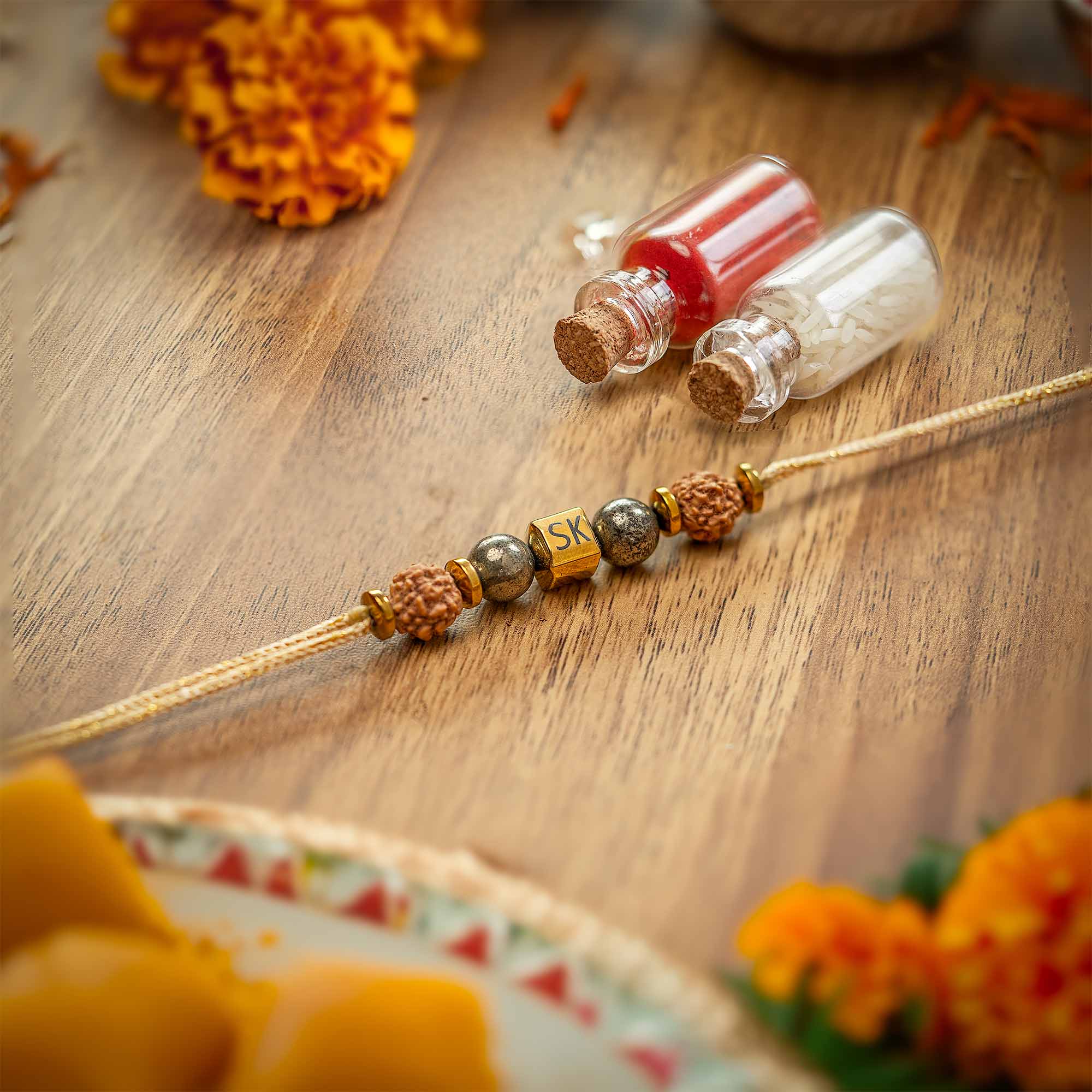 Personalised Prosperity Pyrite Rudraksh Rakhi Deluxe Hamper