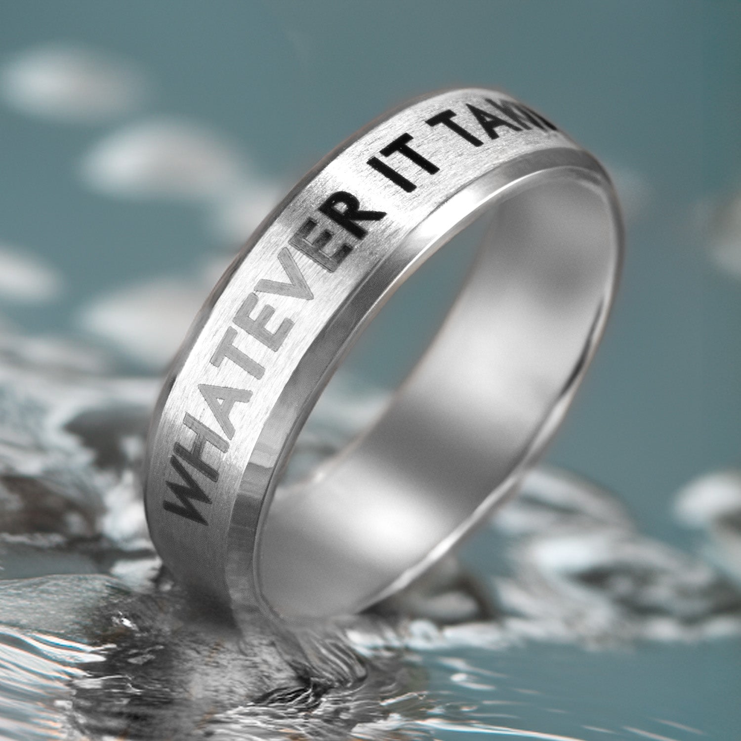 Personalised Silver Beveled Ring