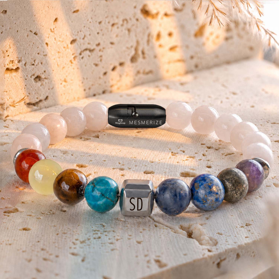 Personalised Solace Rose Quartz 9 Chakra Natural Stone Bracelet
