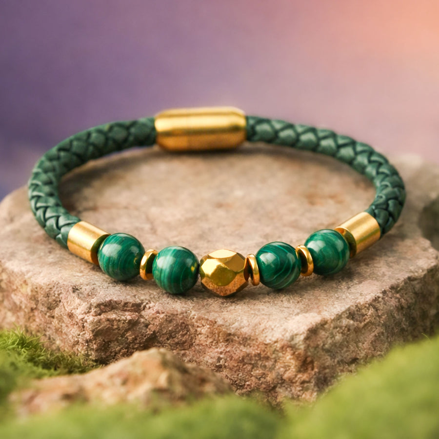 Prosperity Malachite Natural Stone NeoLeather Bracelet With MagSnap2