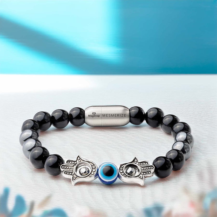 Protective Evil Eye Hamsa Natural Stone Bracelet with Magsnap